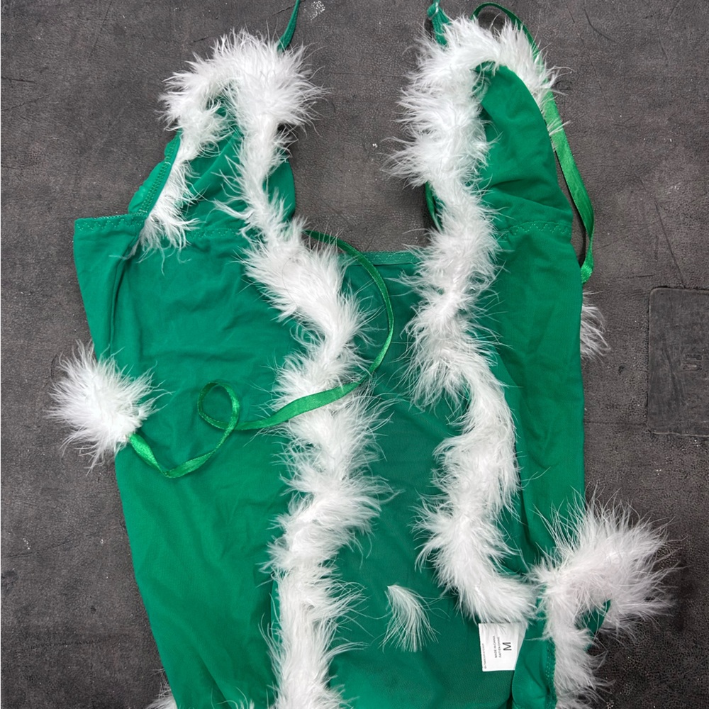 Green Christmas tie lingerie piece